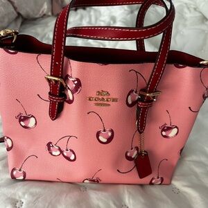 Coach Pink Cherry-Print Mini Tote with Red Accents